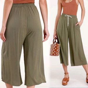 RD Style Olive Green Drawstring Culotte Pants